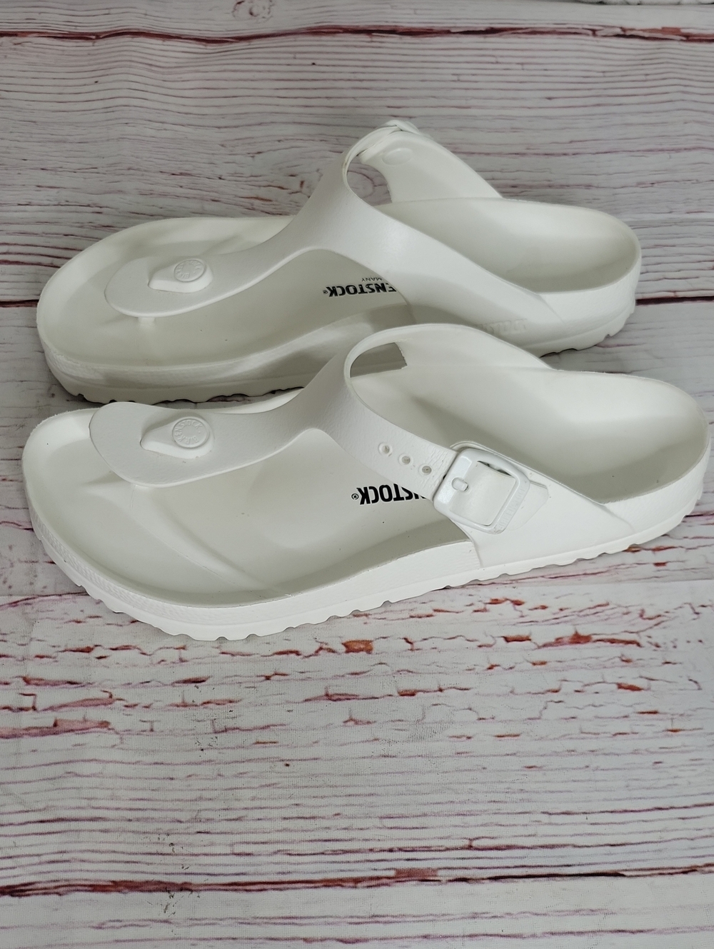 Birkenstock White Rubber Thong Sandals with Buckle Size 40